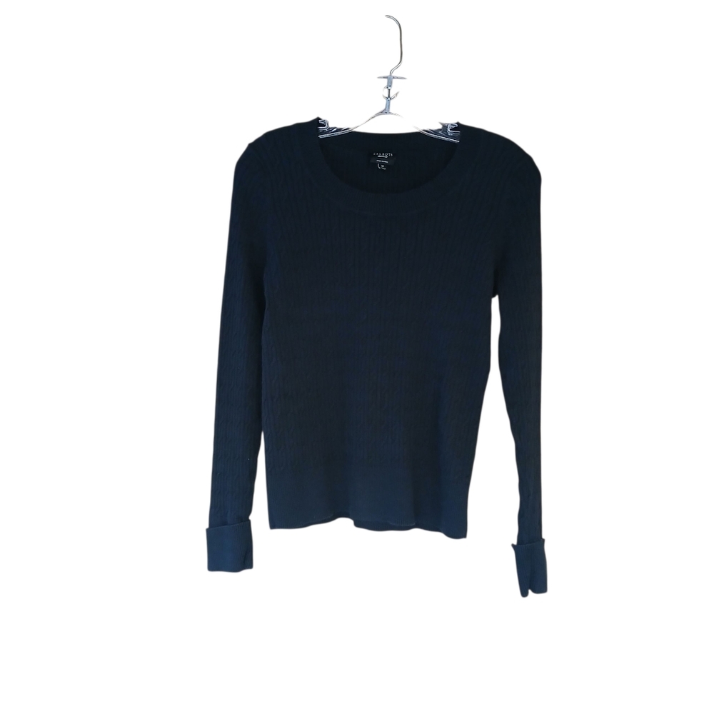 Talbots Black Crew Neck Cable Knit Pima Cotton Sweater Medium